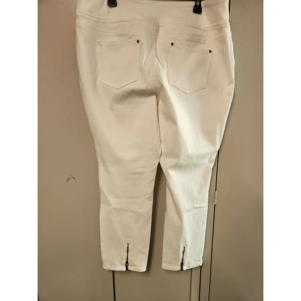Belle by Kim Gravel Believe In Your Own Beauty White Jeans Zipper Ankle Size 20W